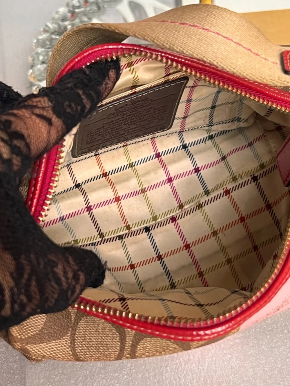 COACH Signature Y2K heritage legacy with Pink Center Stripe and Red Trim